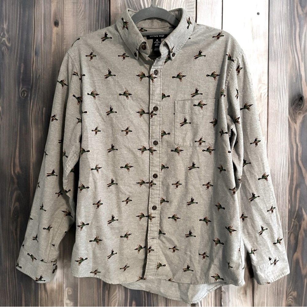 Vintage Lands End Medium Duck All Over Print Chamois Cloth Button Down Shirt